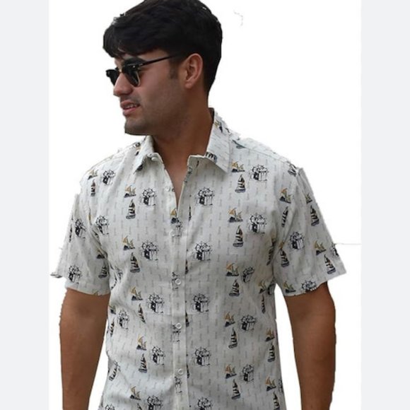 BOHIO Other - BOHIO Men's Sailboat Lighthouse Casual Short Sleeve Button Down Shirt Sz XL
